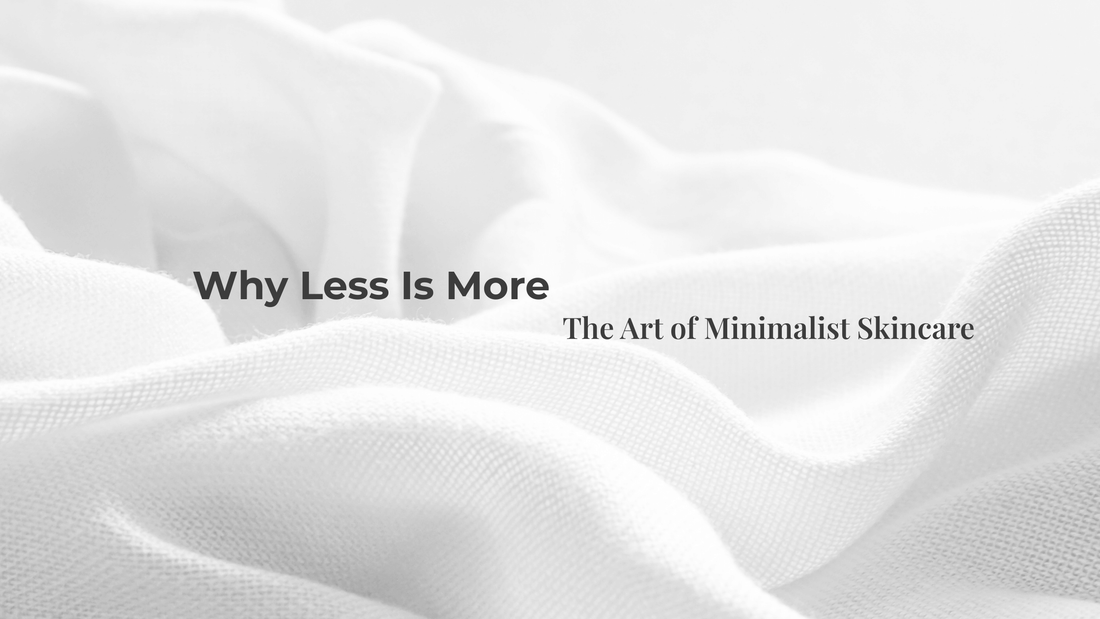 Soft folds of white fabric with the blog title text, representing the elegance, simplicity, and luxury of minimalist skincare.
